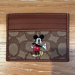 Coach Brown Signature Canvas Mickey Mouse Card Sleeve